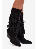 Dámské zateplené kovbojky s třásněmi Brivina – černé