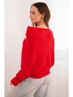 Dámský asymetrický batwing svetr viskózový červený