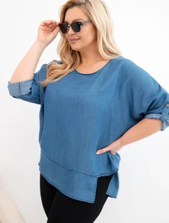 Dámská blůza Plus Size z lyocellu s asymetrickým lemem jeansová