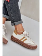 Zazoo N1068S6 Kožené Nízké Sneakersy Dámské Na Platformě Béžové