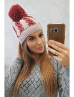 Dámská čepice s bambulí Rozalia K323 červená+béžová