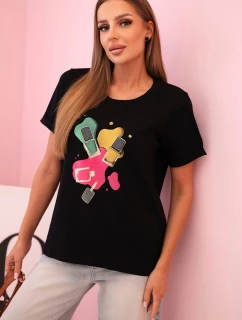 Dámská bavlněná blůza s krátkým rukávem a barevným potiskem černá