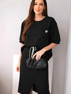 Dámský máslový komplet s blůzkou a midi sukní černý