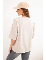 Dámská bavlněná oversize halenka s květinovým potiskem béžová