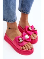 Dámské žabky s mašlí a ozdobným medvídkem fuksie Katerina
