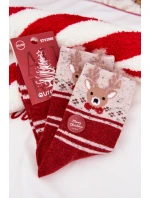 Dámské vánoční ponožky S sobem A pruhy Vlně Alpaka Červené