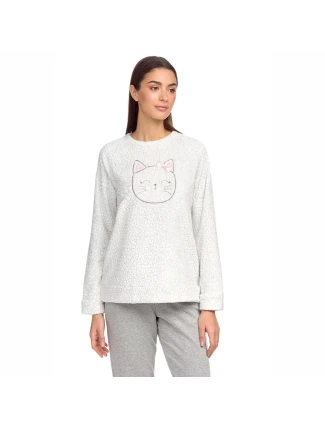 Dámské pyžamo s nášivkou kočky 15234 - 473 Šedá - Vamp Dámské pyžamo s nášivkou kočky 15234 - 473 Šedá - Vamp