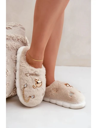 Dámské pantofle BG186P Ecru s ozdobou - Step in style