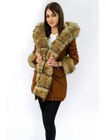 Bavlněná dámská zimní bunda parka v karamelové barvě s kožešinou (xw793x)