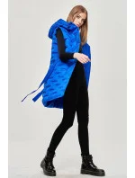 Dlouhá dámská vesta v chrpové barvě s páskem (JIN217)