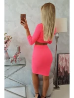 Souprava halenky a sukně růžová neonová