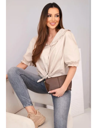 Dámská bavlněná košile s volánkem a vázáním béžová