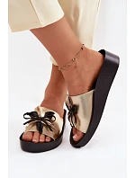 Kožené dámské pantofle s ozdobou S.Barski KV61-6044 Zlaté