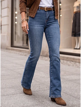 Dámské džíny s rozšiřujícími se nohavicemi a páskem, modré, FashionStreet UY3132 Dámské džíny s rozšiřujícími se nohavicemi a páskem, modré, FashionStreet UY3132