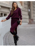 Dámský úpletový komplet ve vínové bordó barvě se sukní (82103)