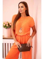 Viskózový komplet plisovaná halenka + kalhoty Pomeranč