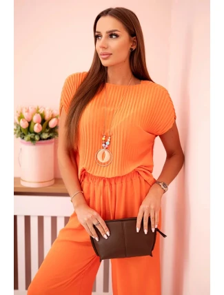 Viskózový komplet plisovaná halenka + kalhoty Pomeranč