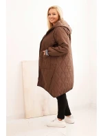 Dámská bunda Plus Size prošívaná s kapucí a sportovními manžetami čokoládová Dámská bunda Plus Size prošívaná s kapucí a sportovními manžetami čokoládová