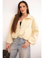 Dámská bunda se zipem a balónovými rukávy žlutá