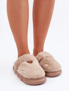 Plyšové Pantofle S Malou Broží Tmavě Béžové Primaria