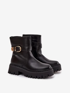 Zateplené dámské kotníkové boty se zlatým sponem Černé Elanore