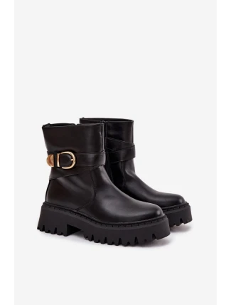 Zateplené dámské kotníkové boty se zlatým sponem Černé Elanore Zateplené dámské kotníkové boty se zlatým sponem Černé Elanore
