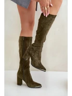 Eko Semišové Kozačky Na Sloupkovém Podpatku Tmavě Zelené Batirae