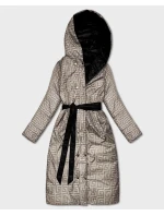 Černo/béžová oboustranná dlouhá bunda s kapucí (P22-6638-1+62)