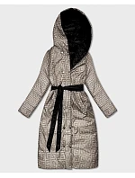 Oboustranná dlouhá bunda s kapucí černá/béžová (P22-6638-1+62)