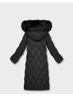 Černá dlouhá dámská zimní bunda s kapucí (7688)