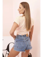 Dámská bavlněná košile s V výstřihem pruhovaná oranžová