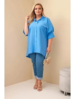 Dámská plus size bavlněná košile s knoflíky a límečkem džínová Dámská plus size bavlněná košile s knoflíky a límečkem džínová