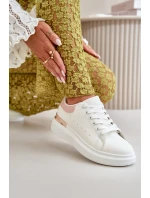 Nízké Dámské Tenisky Na Platformě Z Eko Kůže Bílo-Růžové Nevelena