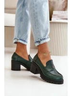 Zazoo 20168 Elegantní dámské polobotky na podpatku přírodní kůže tmavě zelené