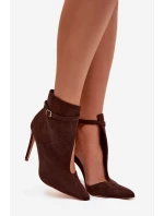 Dámské kotníkové boty na jehlovém podpatku z eko semiše hnědé Amalundi