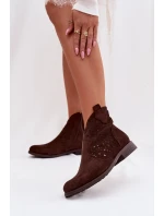 Dámské perforované kotníkové boty na nízkém podpatku S.Barski HY61-8026 Čokoládové