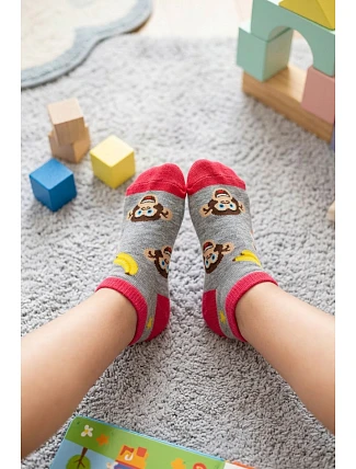 Dětské šedé kotníkové ponožky s opičkami a banány