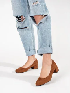 Pohodlné lodičky dámské Jasnobrązowy na širokém podpatku