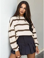 Dámská oversize mikina s pruhy, béžová, FashionStreet BY1566