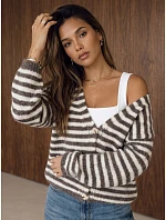 Dámský oversize kardigan s pruhy v barvě fango-béžové, FashionStreet MY2641 Dámský oversize kardigan s pruhy v barvě fango-béžové, FashionStreet MY2641