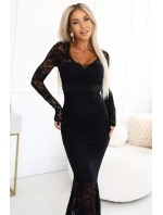 620-1 Večerní krajkové síťované maxi šaty s dlouhými rukávy - černé 620-1 Večerní krajkové síťované maxi šaty s dlouhými rukávy - černé
