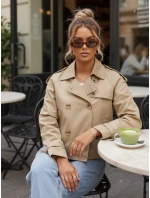 Dámský krátký elegantní kabát klasického střihu béžový FashionStreet NY0771