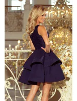 Tmavě modré dámské dvojitě rozšířené šaty s krajkovou vrchní částí model 6408775