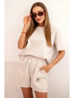 Dámská punto souprava s krátkým rukávem a volnými šortkami beżowy