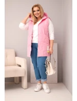 Dámská vesta Plus Size s kapucí a květinovým prošíváním světle růžová