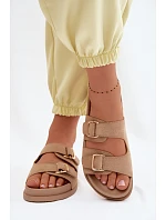 Dámské pantofle s zlatými sponami tmavě béžové Pelorin