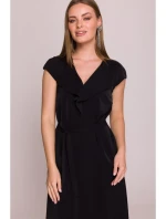 S411 Šaty bez rukávů s volánkovým výstřihem - černé S411 Šaty bez rukávů s volánkovým výstřihem - černé