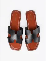 Zajímavé dámské  nazouváky černé na plochém podpatku