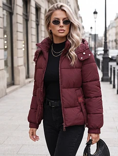 Dámská zimní prošívaná bunda s kapucí, bordová, FashionStreet TY5749