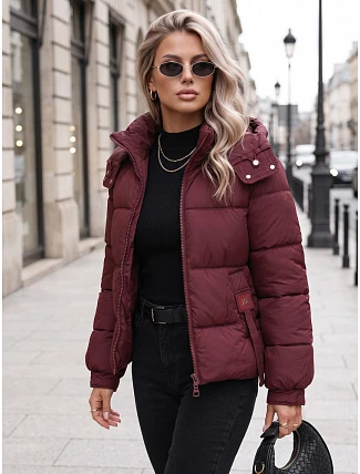 Dámská zimní prošívaná bunda s kapucí, bordová, FashionStreet TY5749 Dámská zimní prošívaná bunda s kapucí, bordová, FashionStreet TY5749